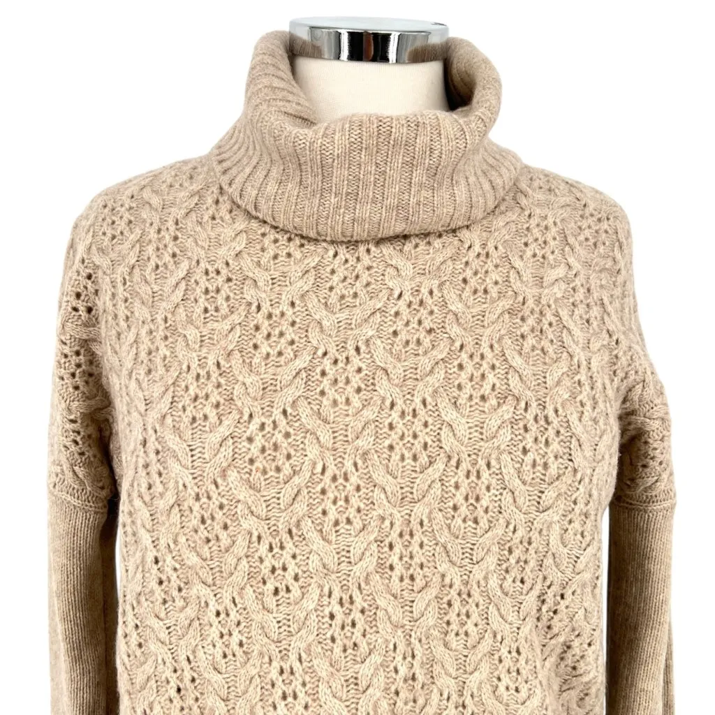 Nanette Lepore Lace Knit 100% 2-Ply Cashmere Turtleneck Sweater Beige Size Small - Image 2