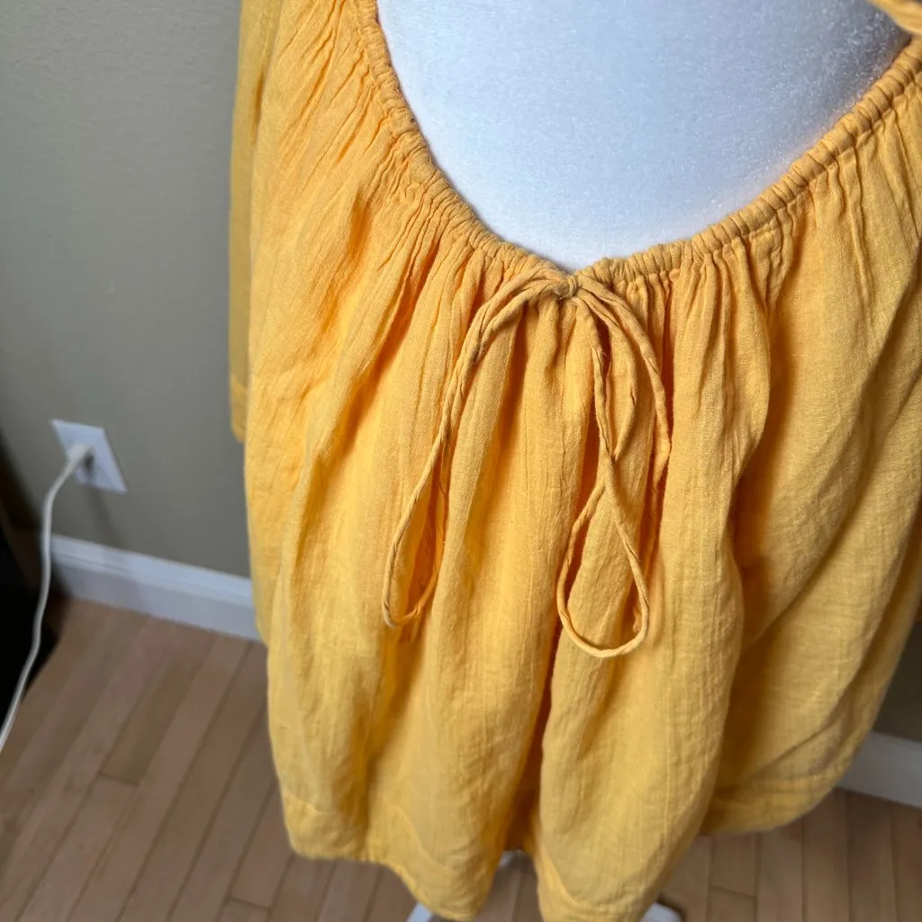 FREE PEOPLE Marina Tie Back Cotton Crinkle Babydoll Dress Yellow / Gold Medium - Image 12