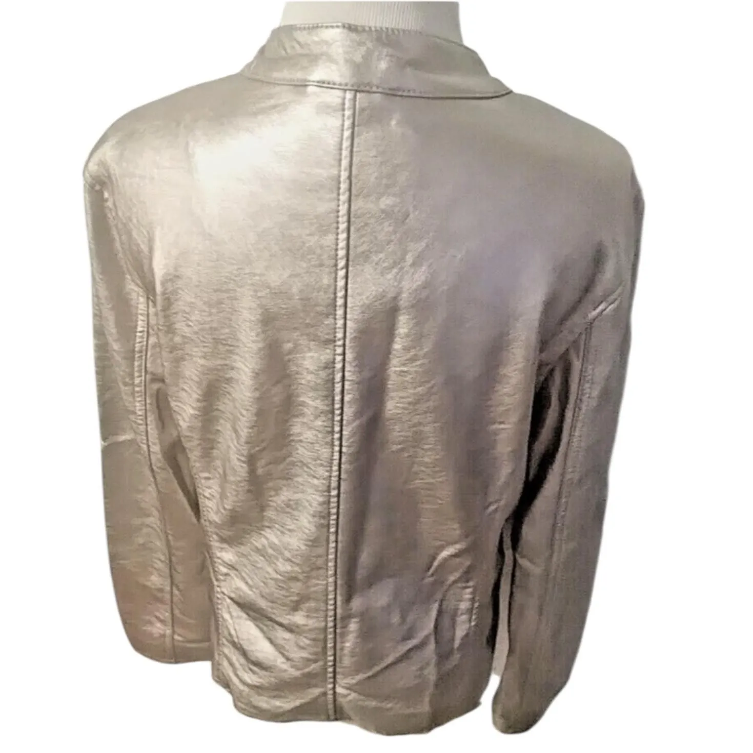 Cavalini Jacket Women's Sz Large Champagne Metallic Faux Leather Y2K Futuristic - Image 3