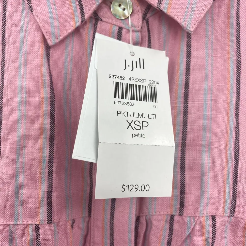 J. Jill Love Linen Shirt Dress Pink Stripe Pattern Womens Size XS Petite NEW - Image 5