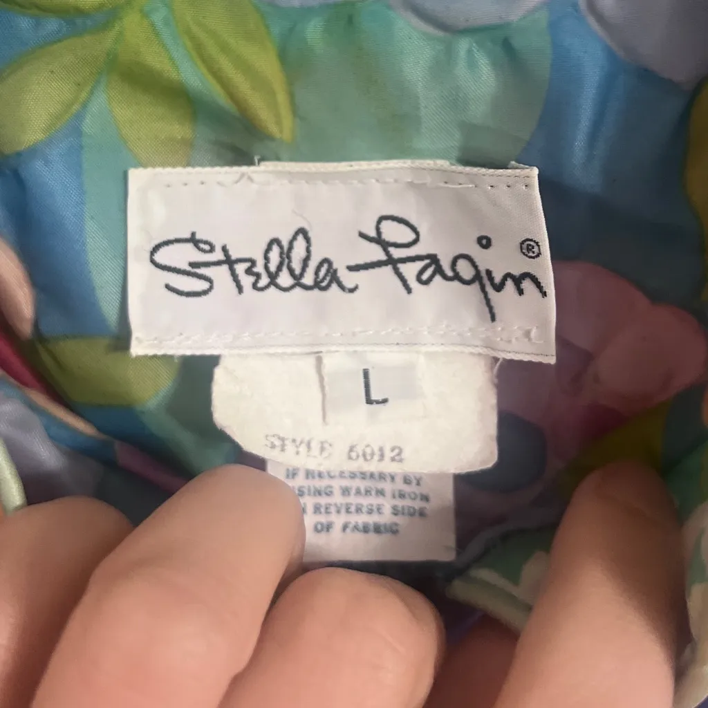 Stella Fagin Kimono Style Lounge Gown House Coat Robe Flower Mod 60s Vintage Green Size L - Image 3