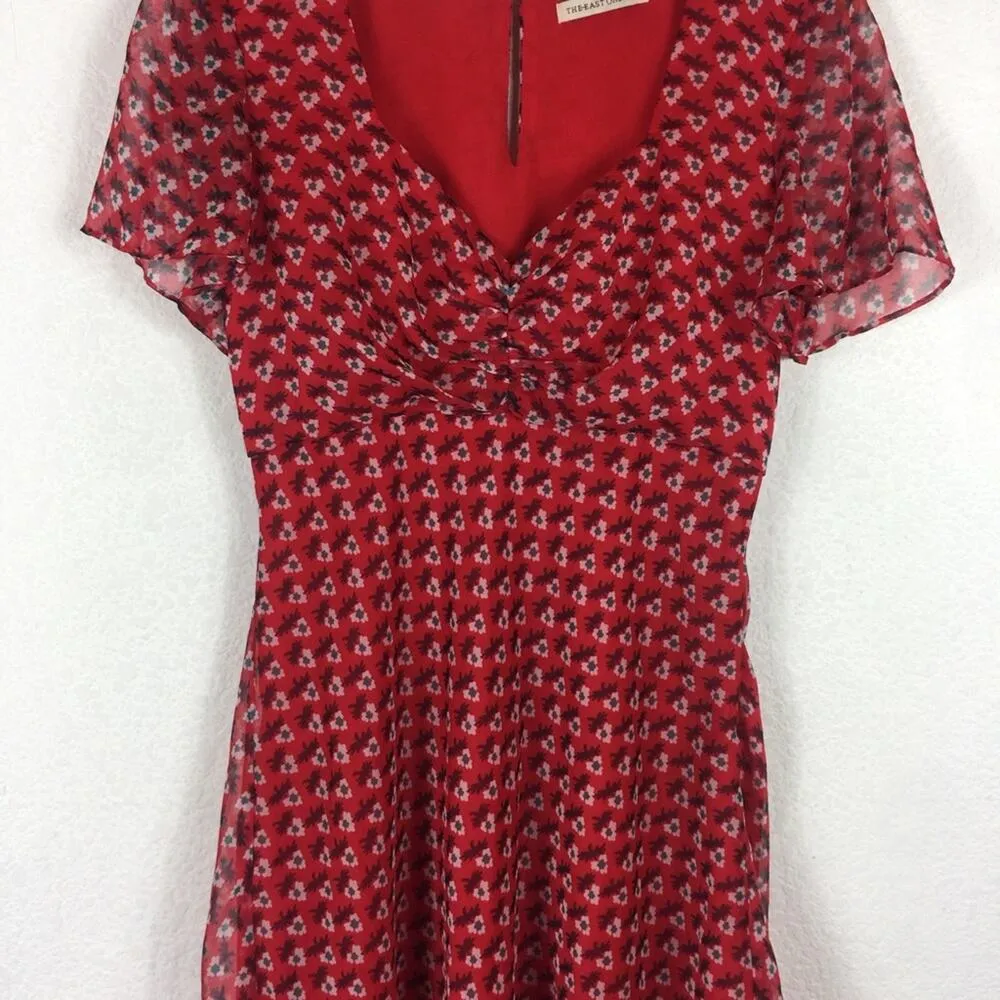 Revolve The East Order Serena Red Floral Fit & Flare Mini Dress Large Chiffon - Image 10