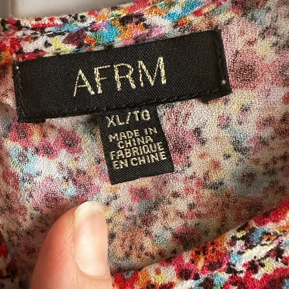 AFRM XL Floral Puff Sleeve Maxi Dress With Left Leg Slit Red - Image 6