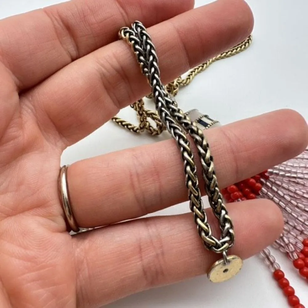 Stella & Dot Retired Coral Red Gold Beaded‎ Brio Tassel Necklace Long - Image 4