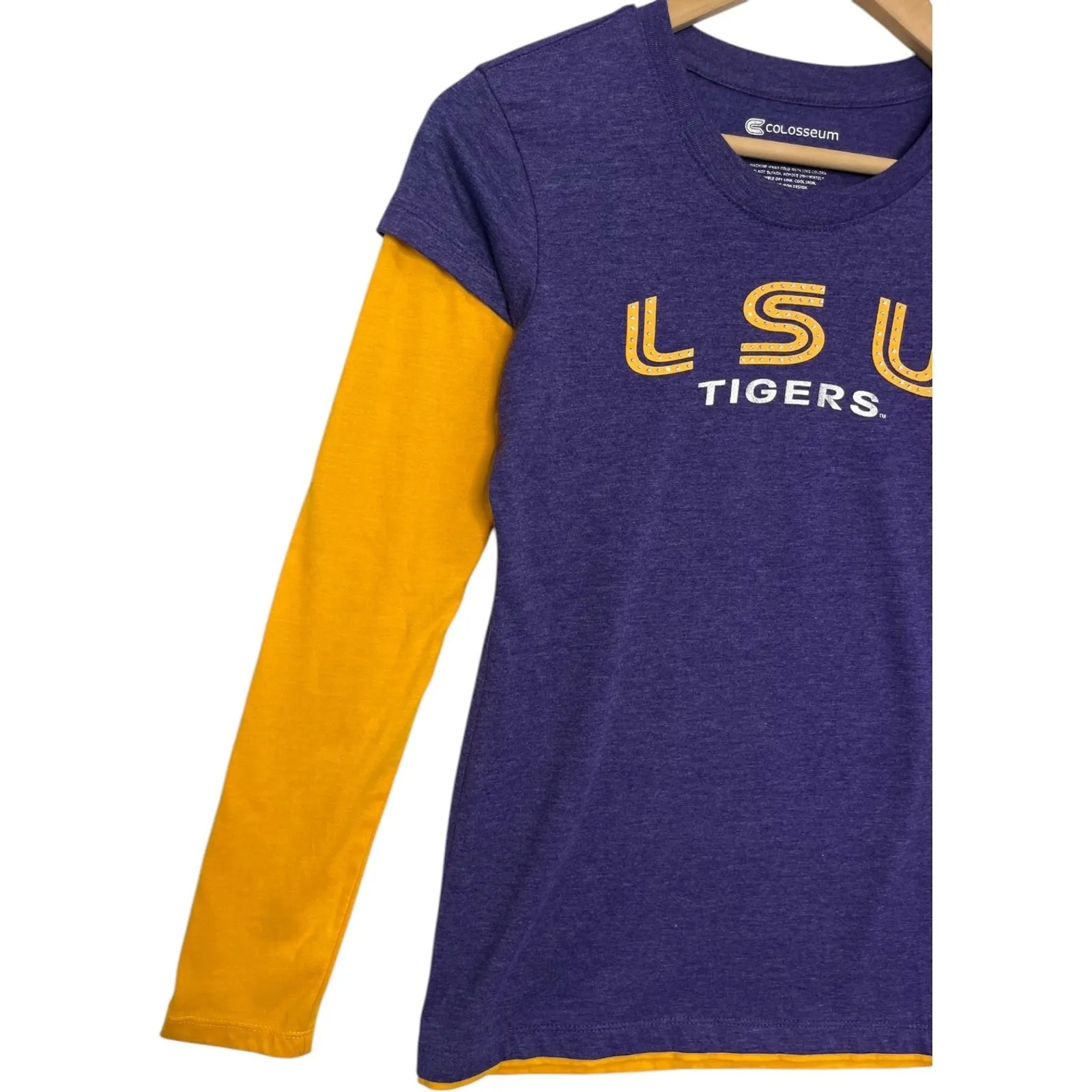 Colosseum LSU Tigers Shirt Womens Small Purple Gold Long Sleeve Layered Look - Image 6