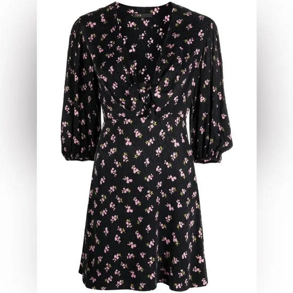 Maje Ruisso Floral Print Mini Dress Black - Image 2