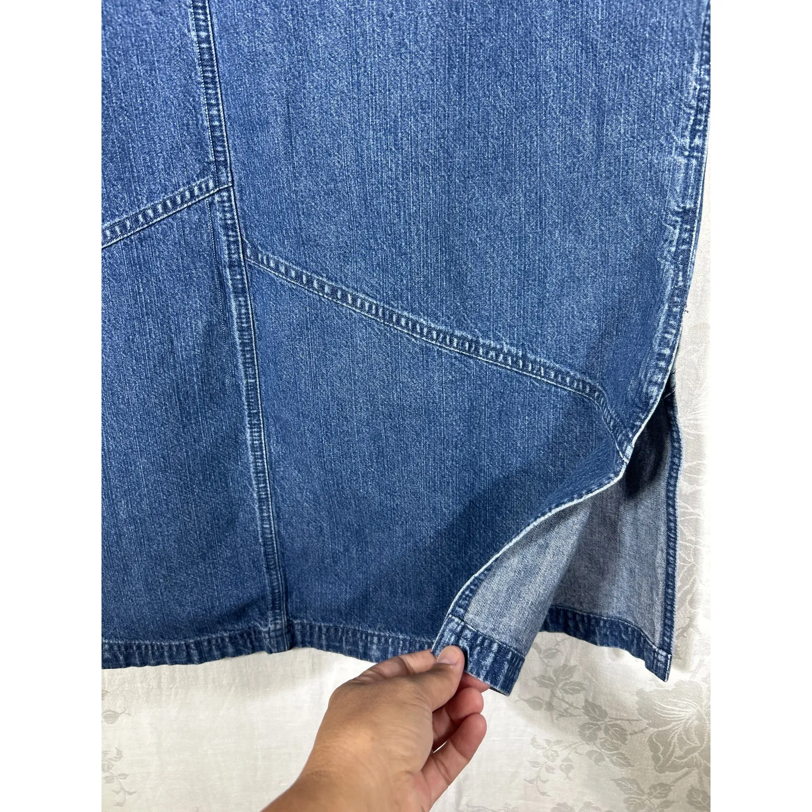 Vintage Denim Maxi Skirt 16 Blue Jean Side Slits Asymmetrical Cotton Modest - Image 2