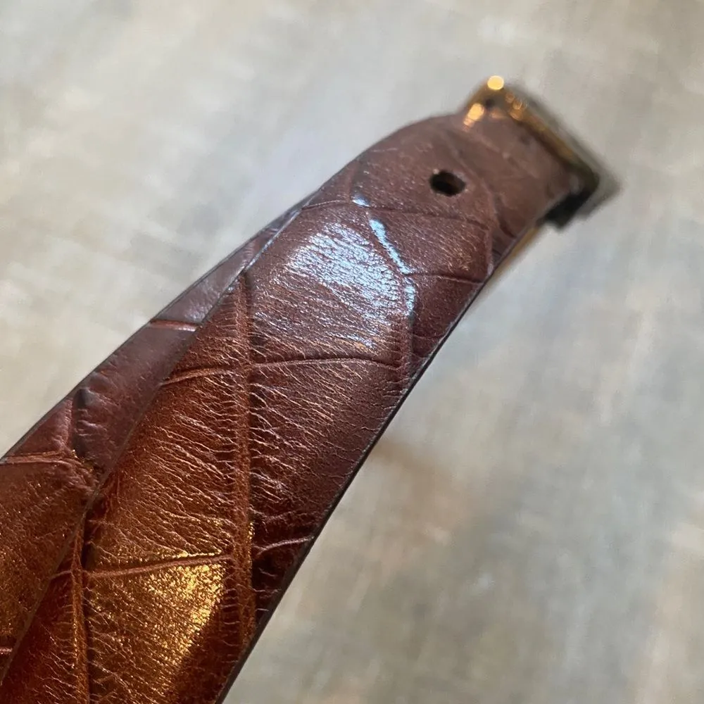 Kenneth Cole Waist Belt Women's Small Brown Leather Crocodile Embossed Classic - Image 5