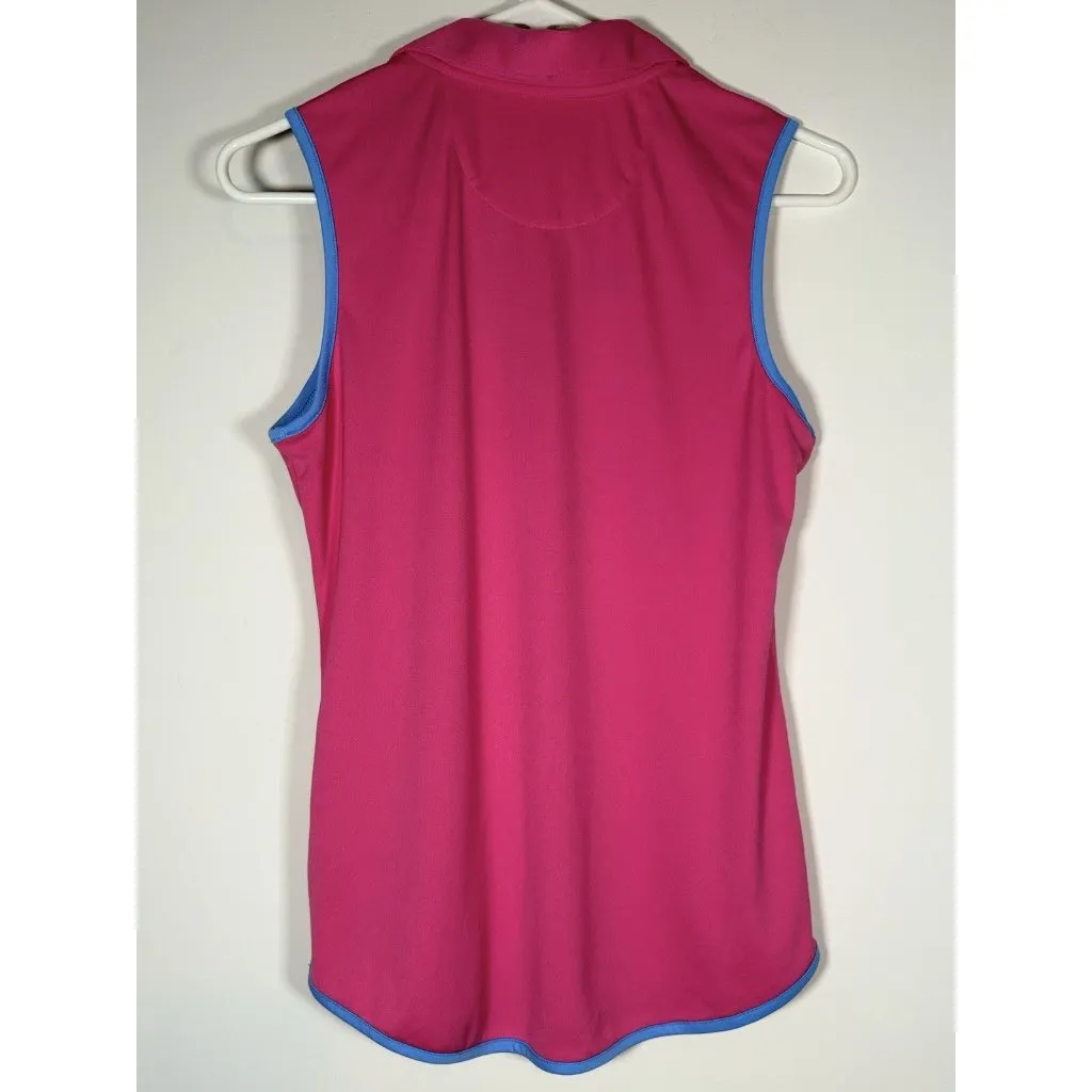 GREG NORMAN Golf Play Polo Sleeveless Pink Performance Wear Blue Accent Size Med - Image 5
