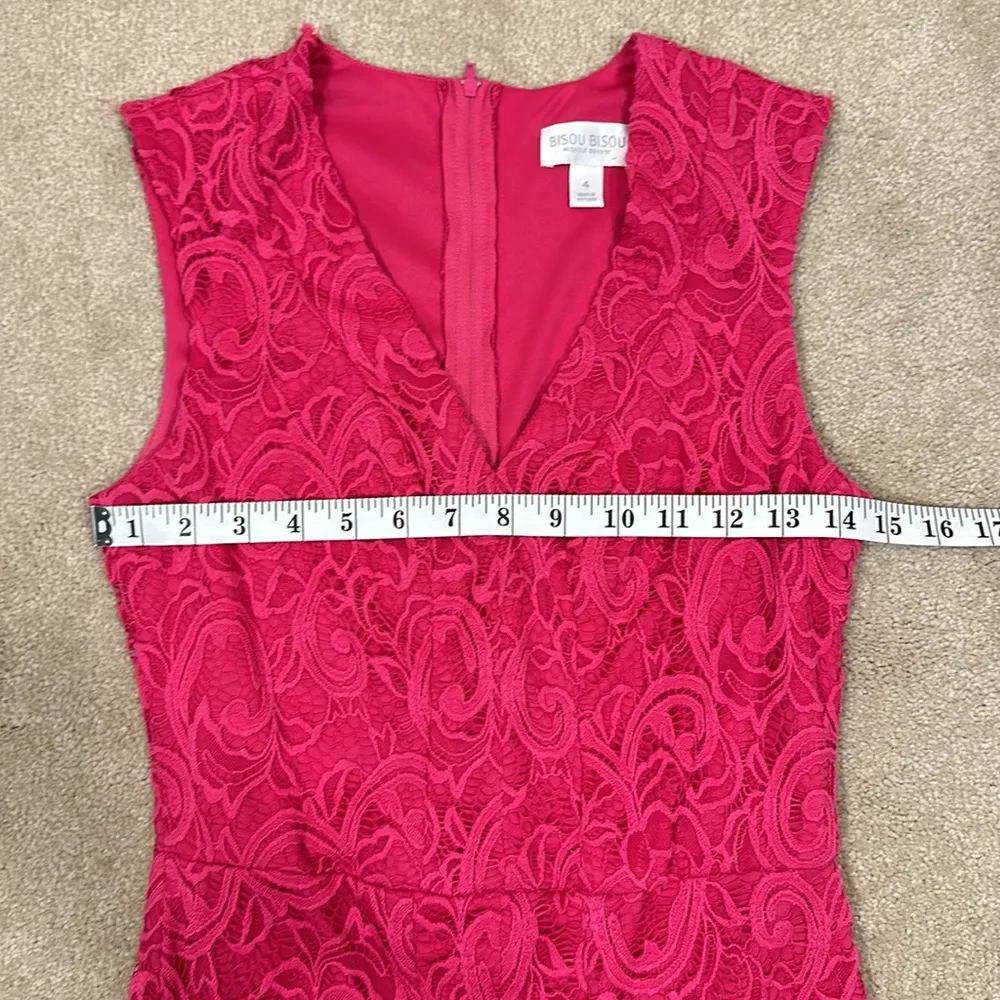 Bisou Bisou Michele Bohbot Pink Lace Overlay Eyelet Lined Sleeveless Dress 4 - Image 5