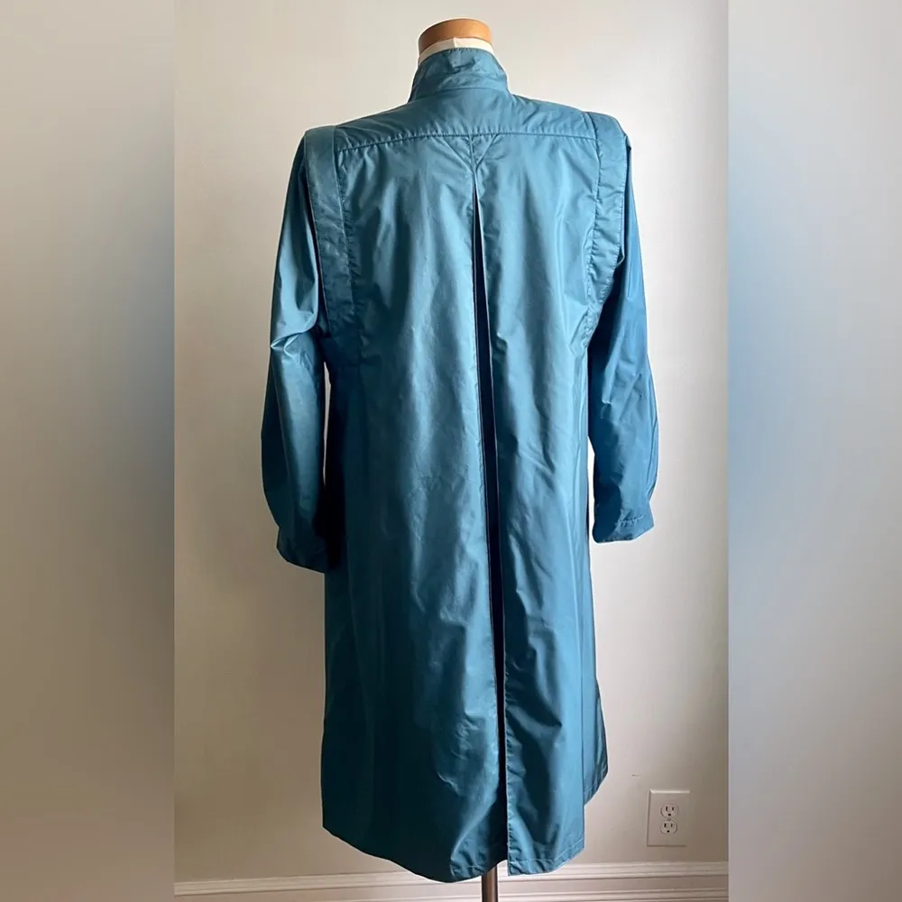 Vintage 80s Teal Blue Fleet Street Trench Coat Long Raincoat Size 10 Button Down - Image 2