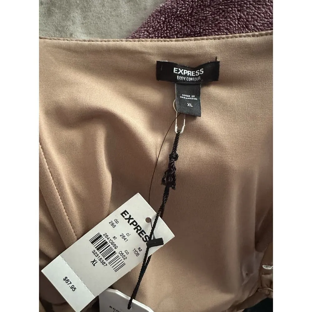 NEW Express Body Contour Faux Leather Corset Cropped Top Tank Cami Crop Tan XL - Image 5