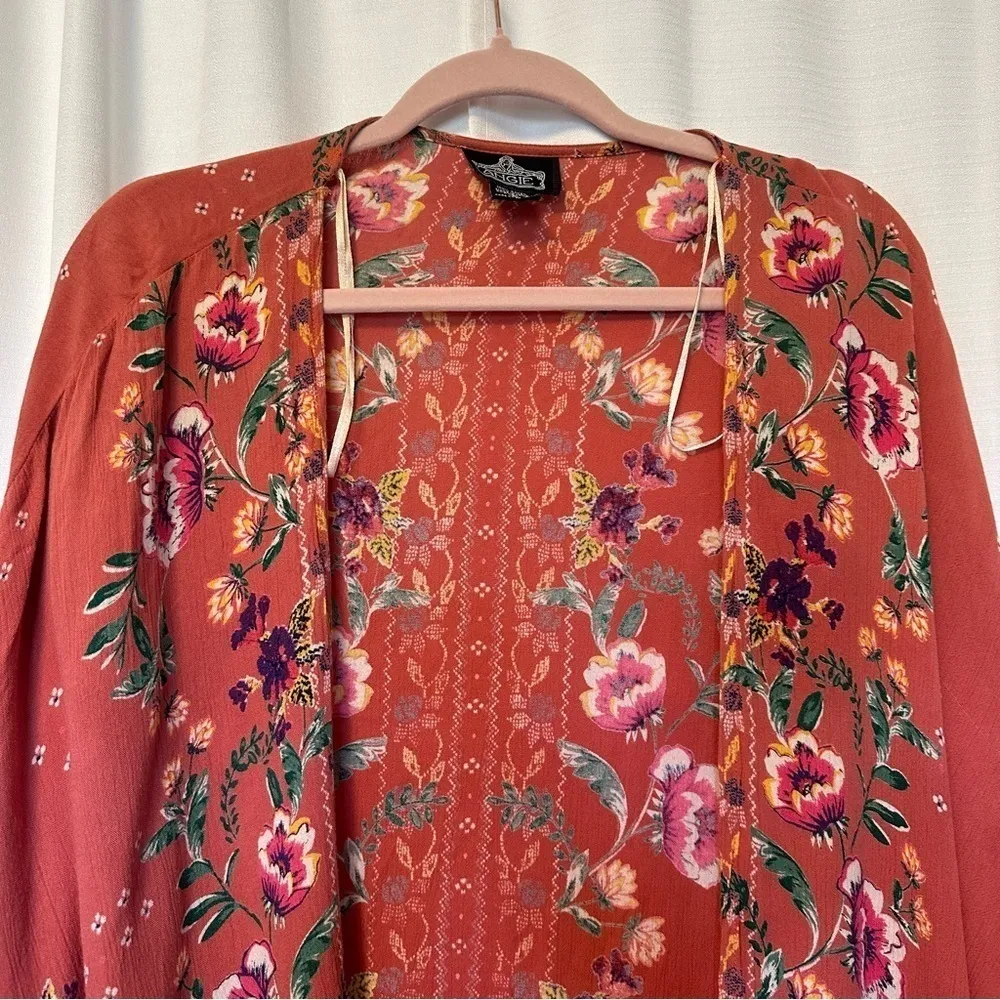 Angie Women’s Floral Kimono Cardigan Boho Hippie Western Sz S Oversized Festival - Image 3