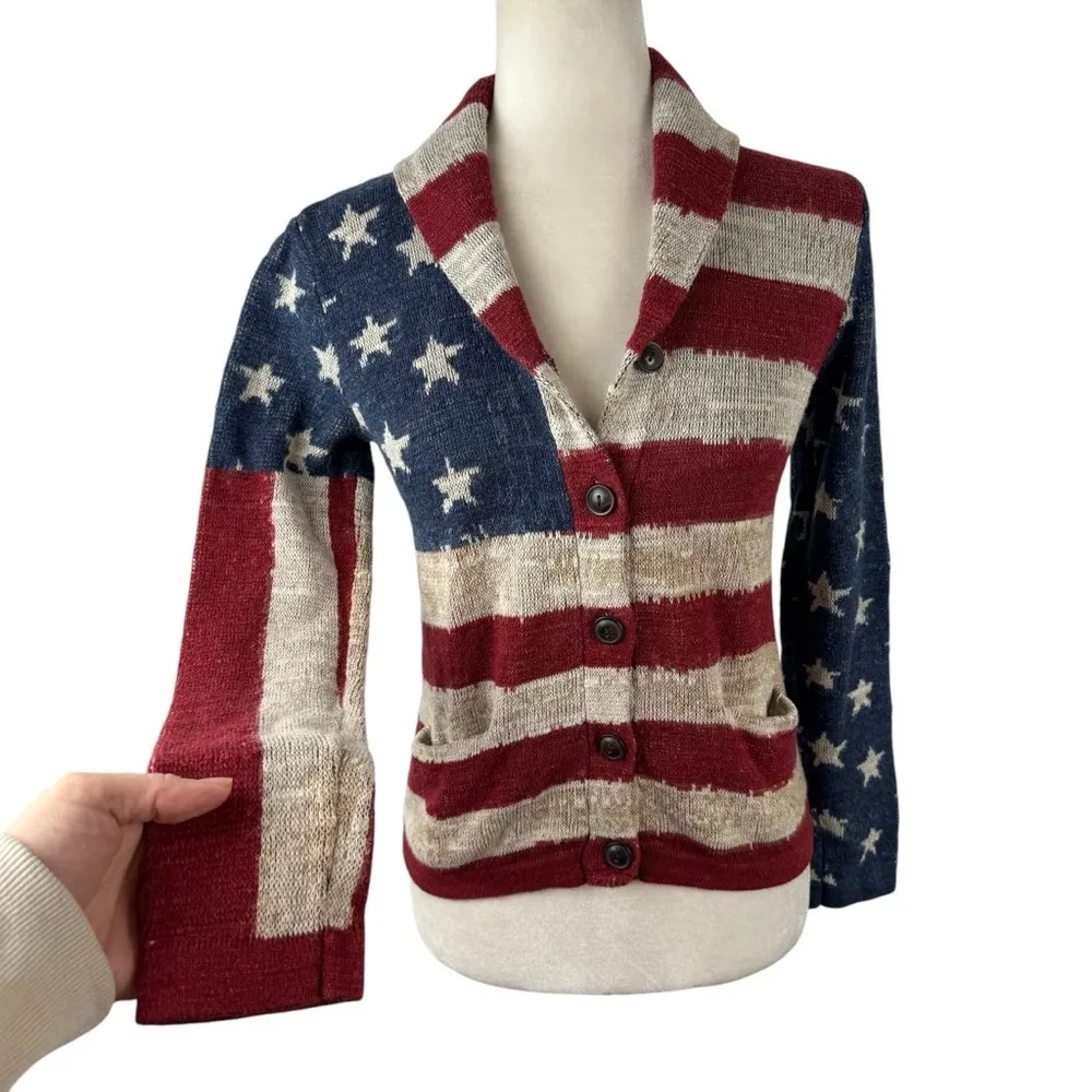Denim & Supply Ralph Lauren American Flag Sweater Cardigan Size Medium Cotton - Image 6