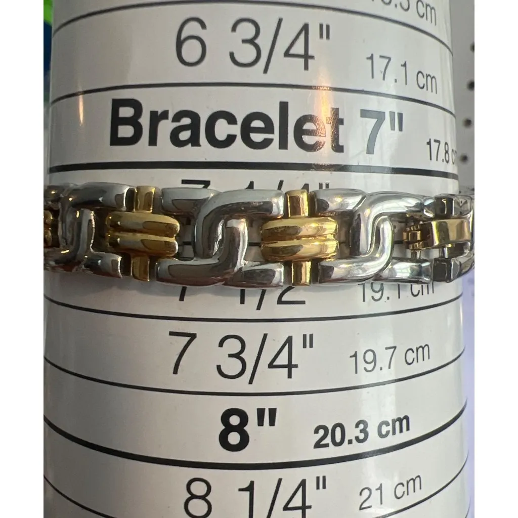 Two Tone Gold Silver Link Bracelet Fold Over Clasp Stainless Steel Unisex 7.25" - Image 5