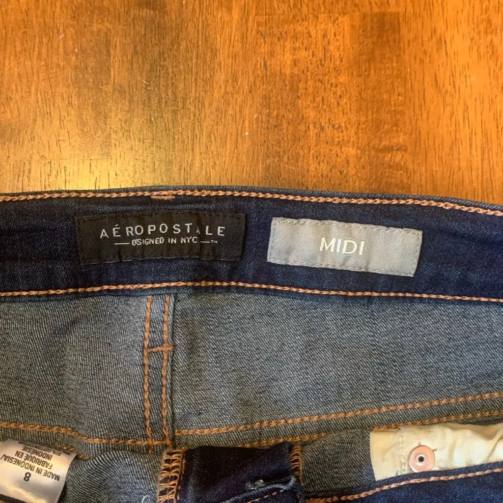 Aeropostale Jean Shorts 8 MIDI Indigo Blue Denim Cuffed Pockets - Image 2