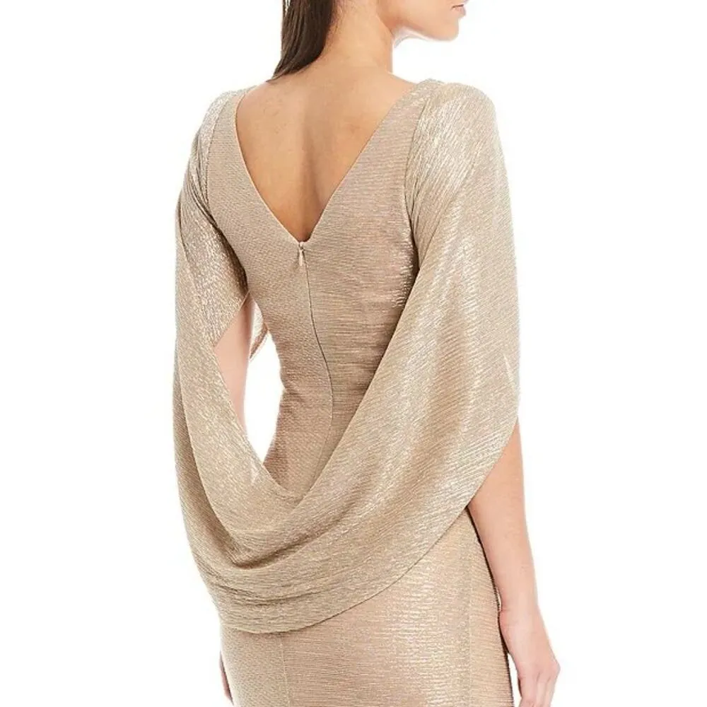 Betsy & Adam Formal Evening Gown Women's Cape Dress Size 16W Gold Wedding Party - Image 3