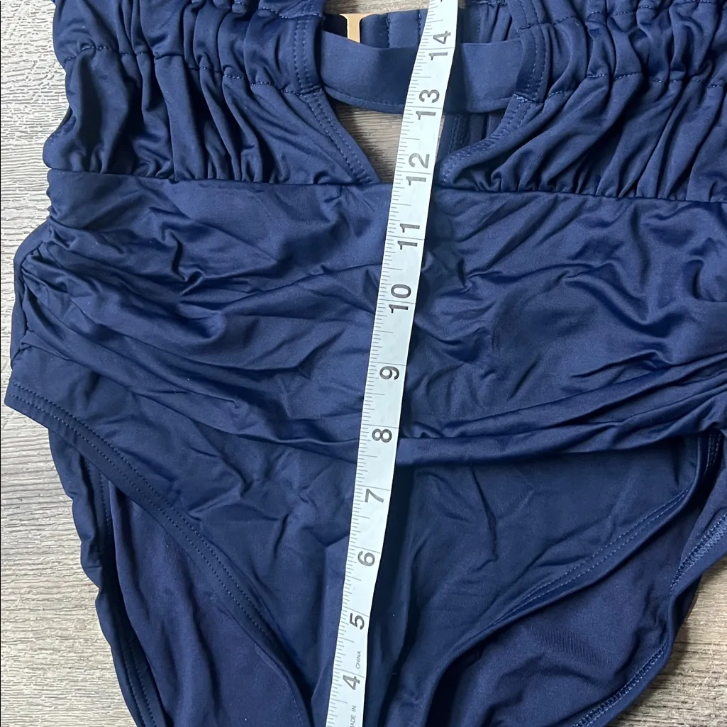 Carmen Marc Valvo Plunge-Neck Ruched One-Piece Swimsuit, Martime Sz 10⚫️ - Image 10