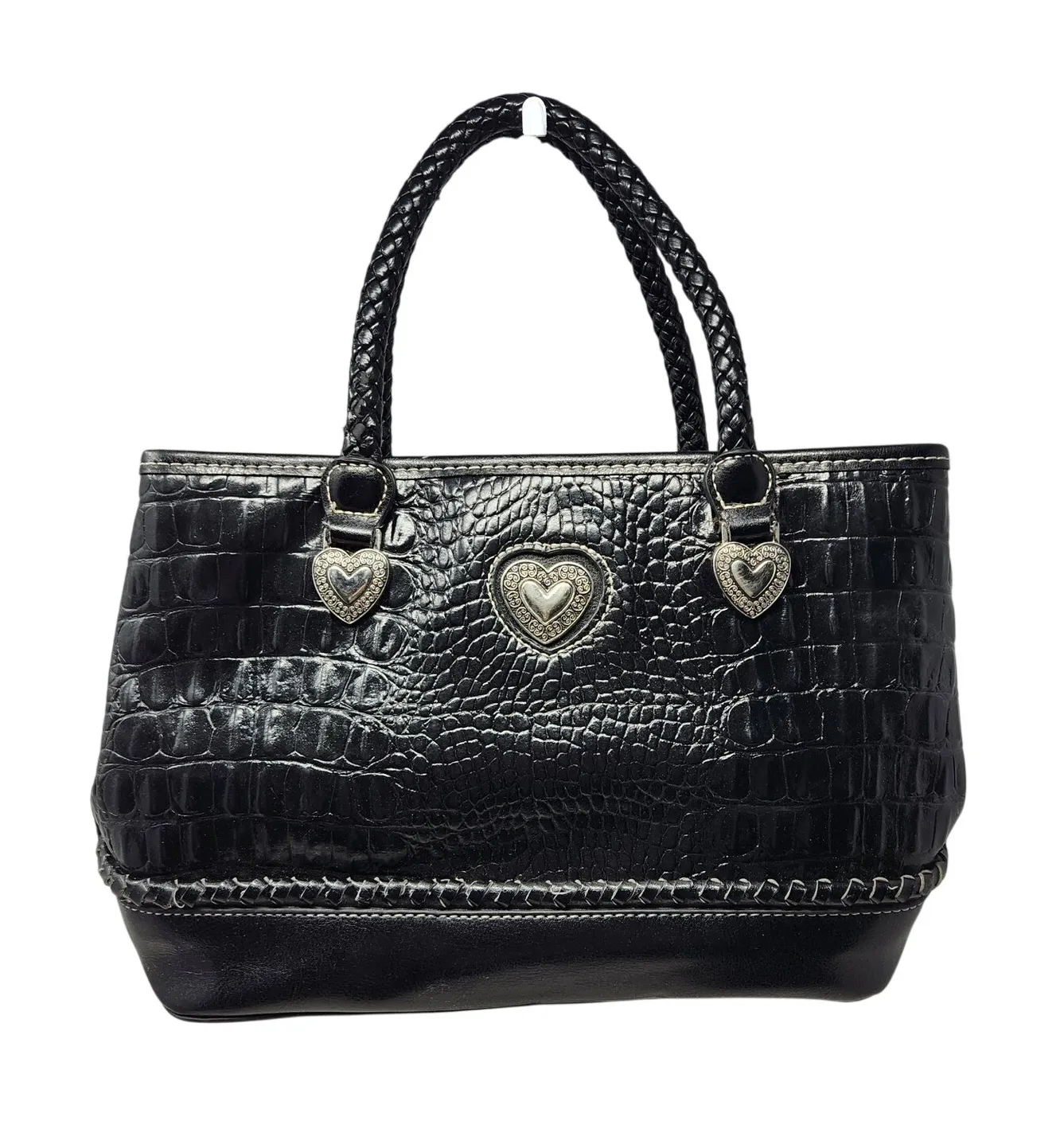 Vintage Silverake Black Croco Leather Heart Retro Gothic Chic Handbag Small - Image 1