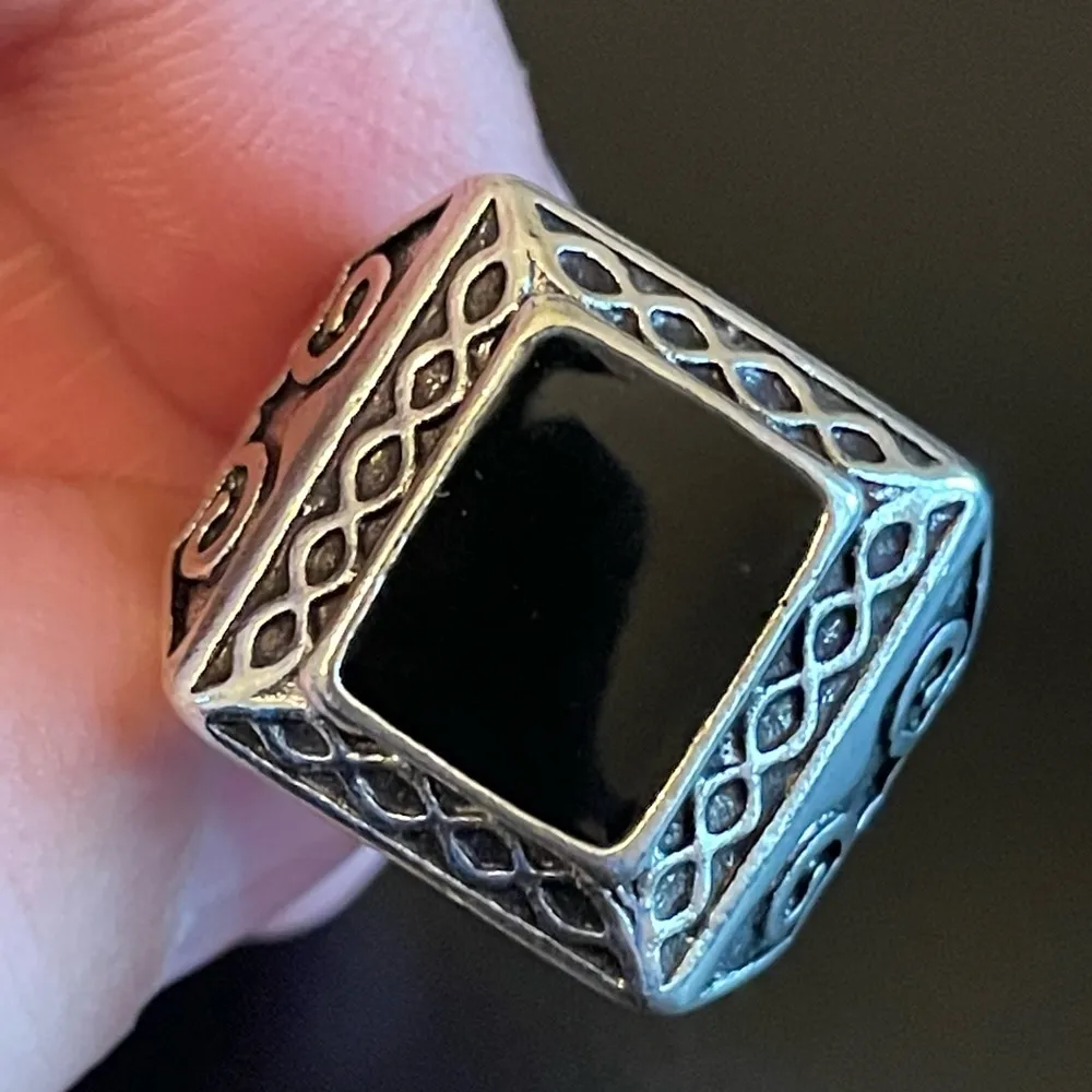 Natural obsidian S925 sterling silver ring size 8 - Image 7