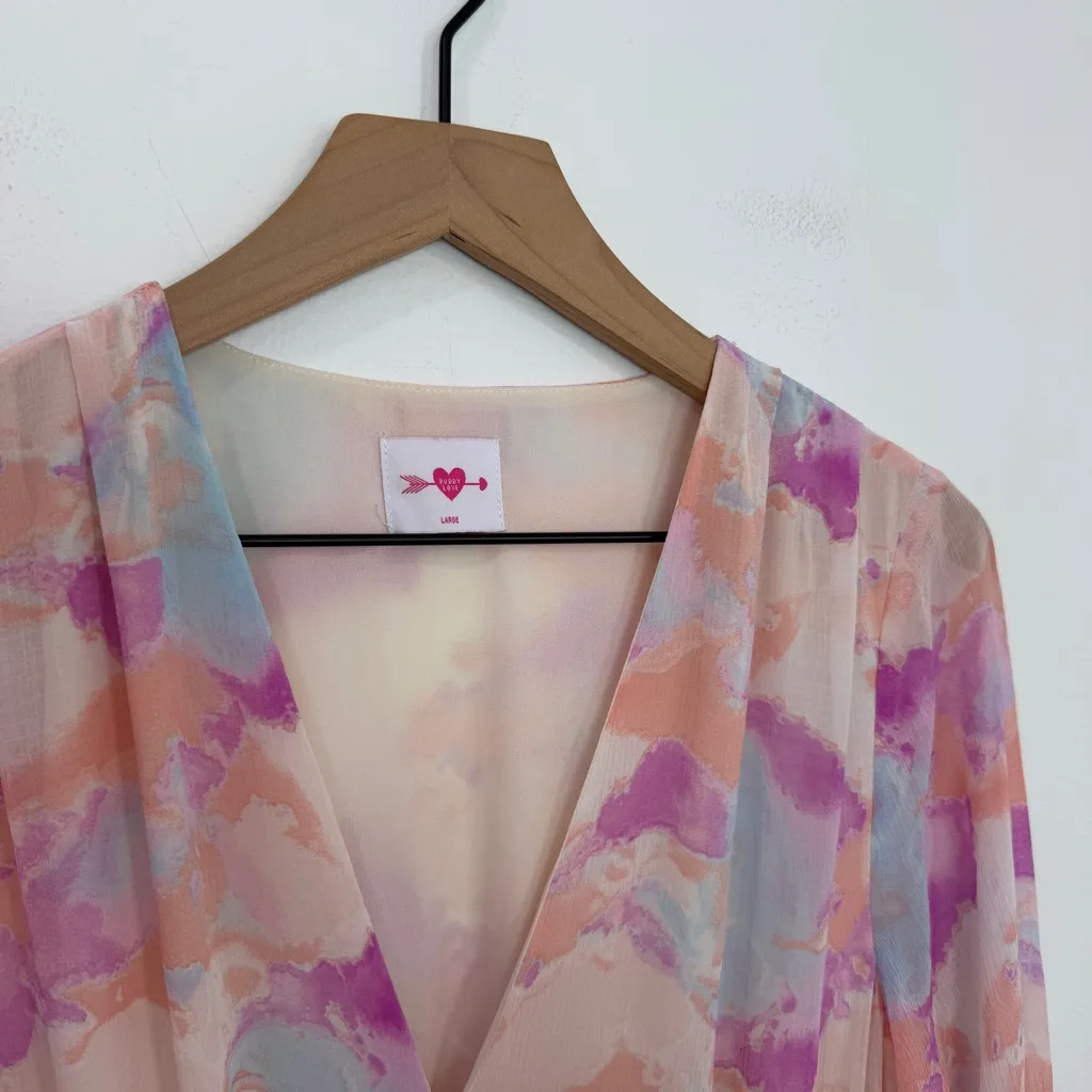 Buddy Love Eden Dazed Maxi Dress Long Sleeve size Large Pink Blue - Image 6