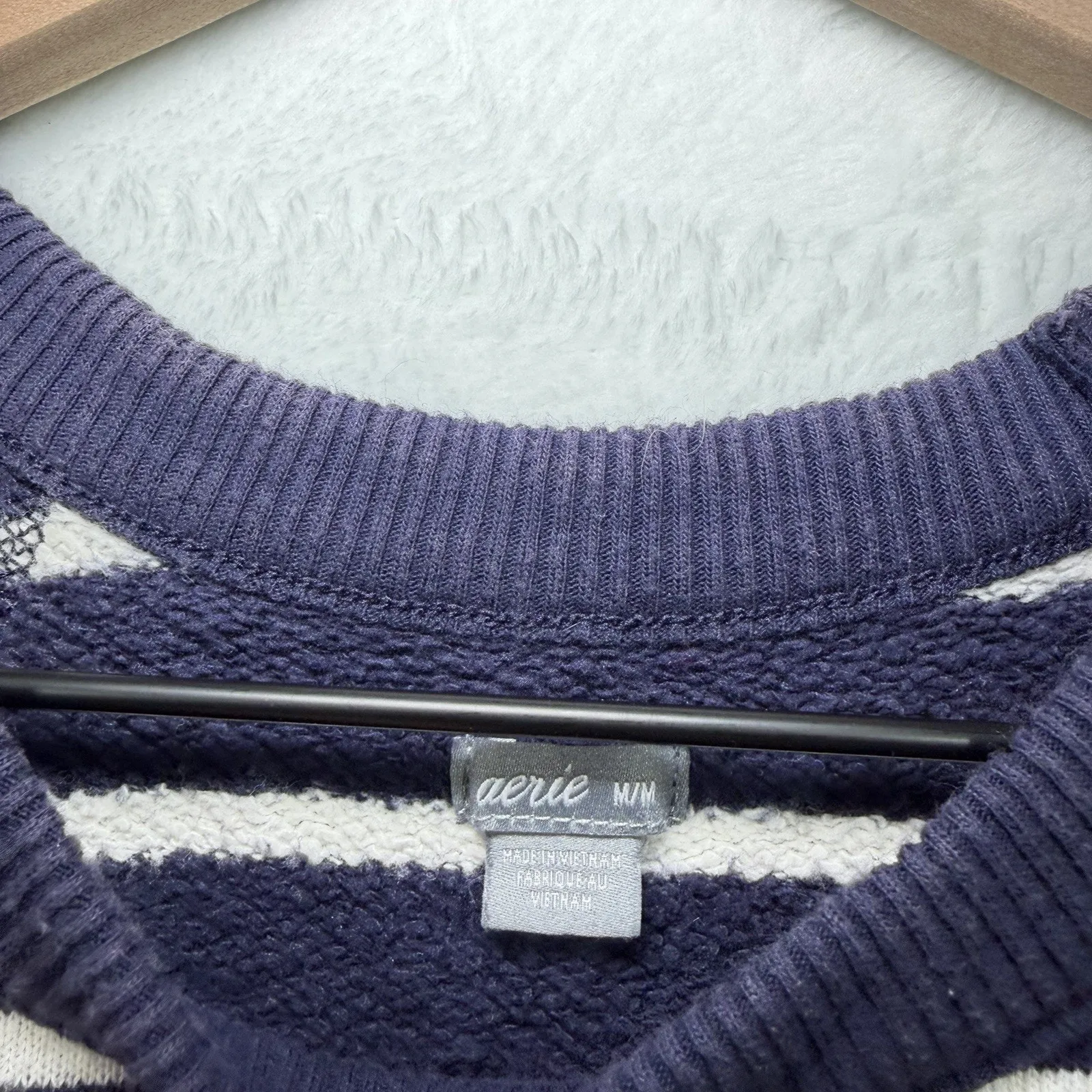 Aerie Knit Tank Top Navy Blue White Striped Raw Hem High Neck Med Summer M - Image 4