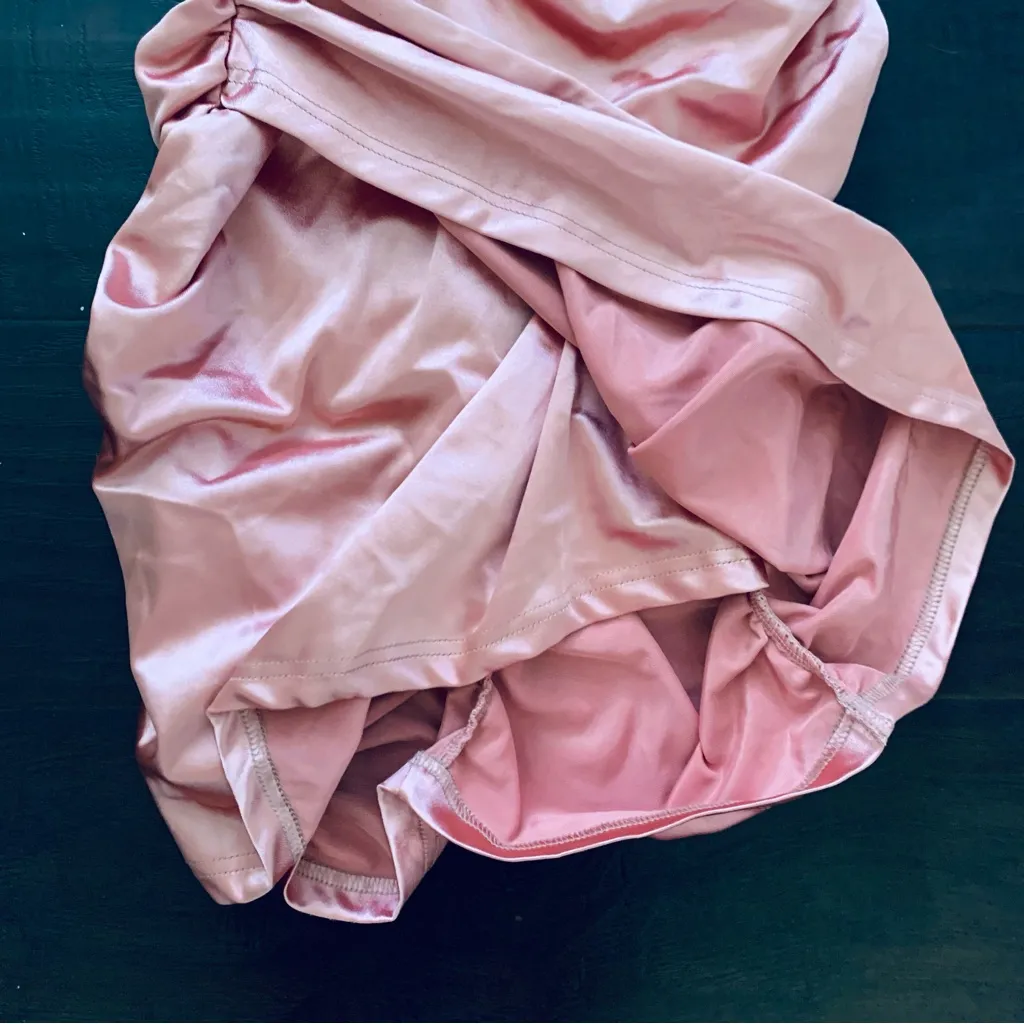 NWT LINJOU Rose Pink Satin/Silk Sweetheart Corset Ruched Wrap Bodycon Dress | L Size L - Image 5