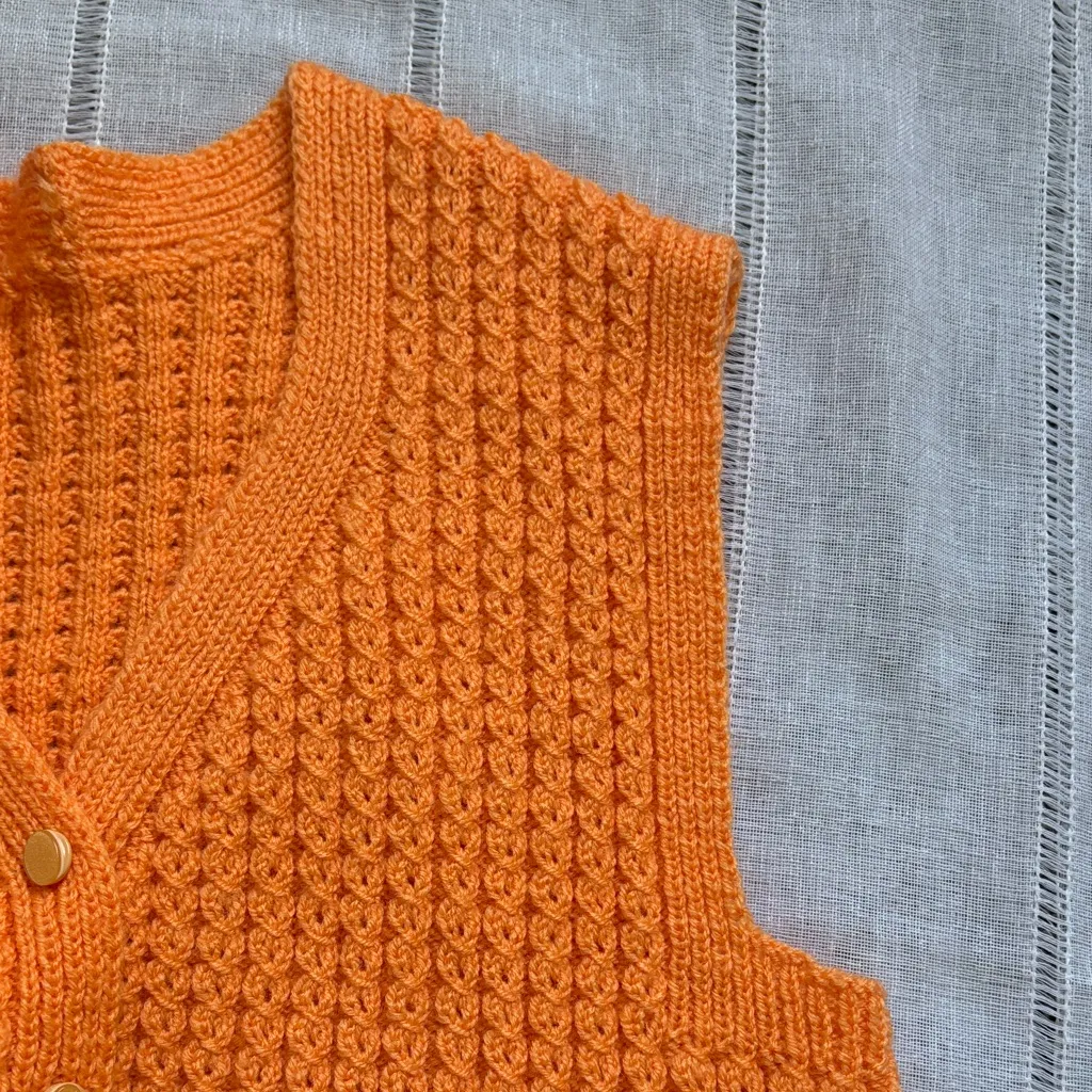 Handmade Vibrant Orange Women's Knit Vest - Image 7