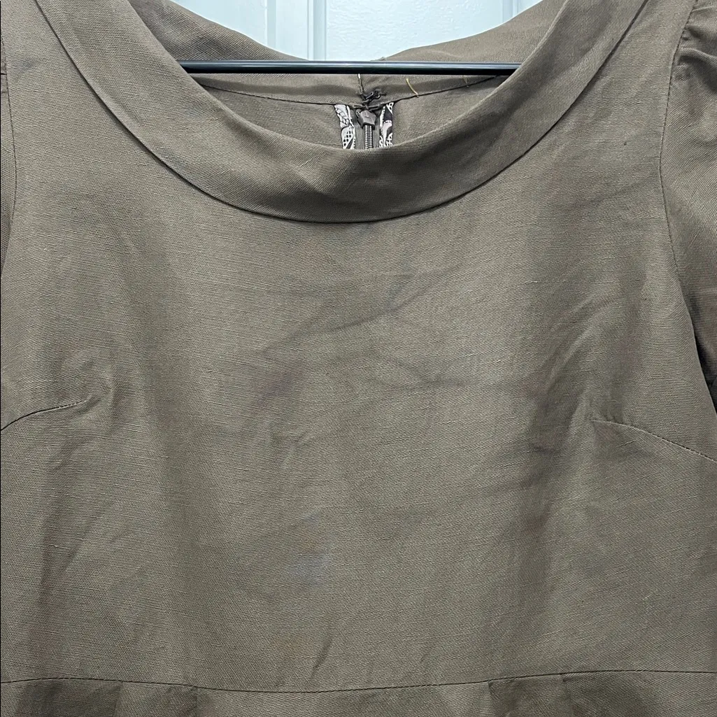 Chocolate Brown Linen Silk Blend Puff Sleeve Mini Dress - Image 4