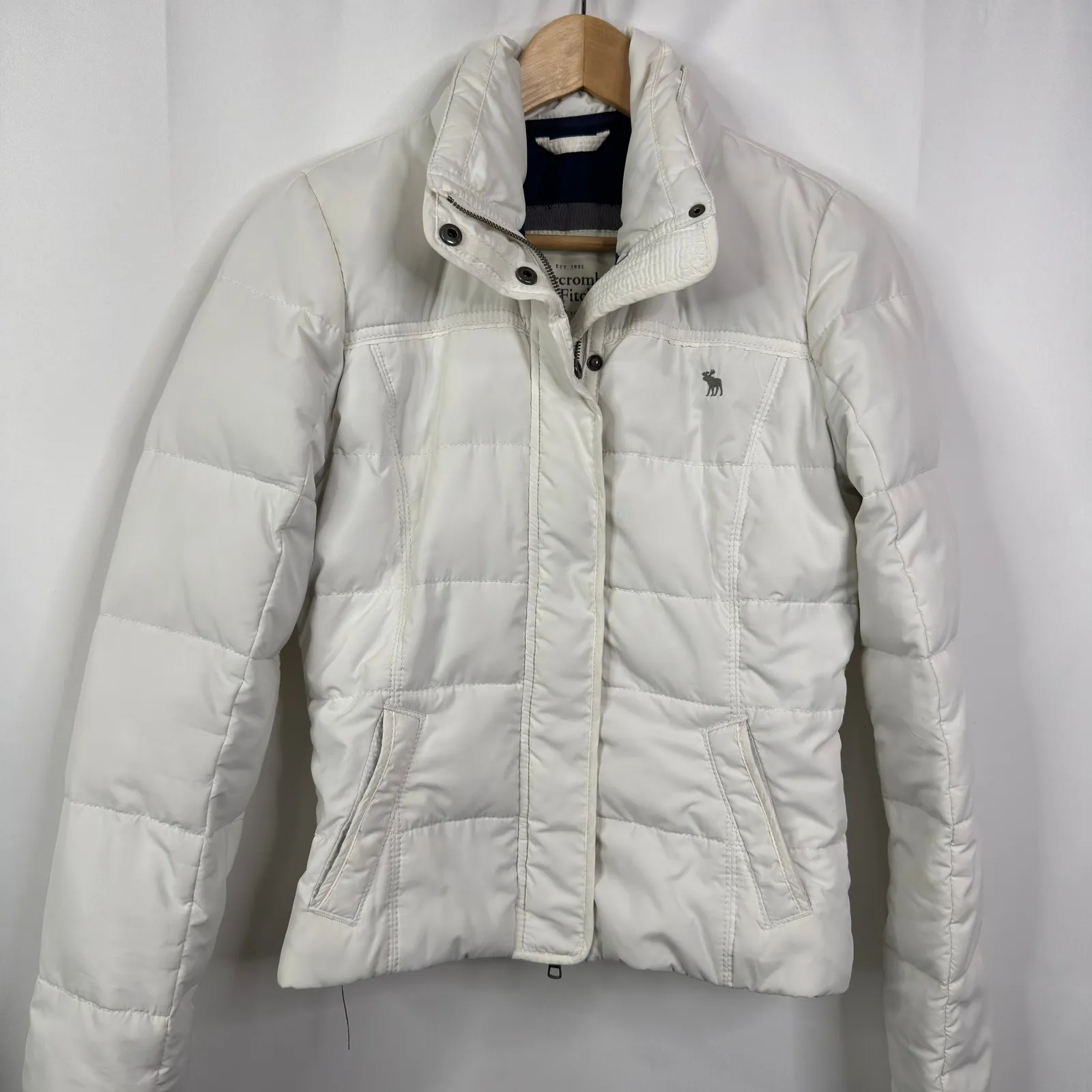 Y2K Abercrombie Fitch Women Quilted Down Puffer Jacket Cream Size Medium - Image 9