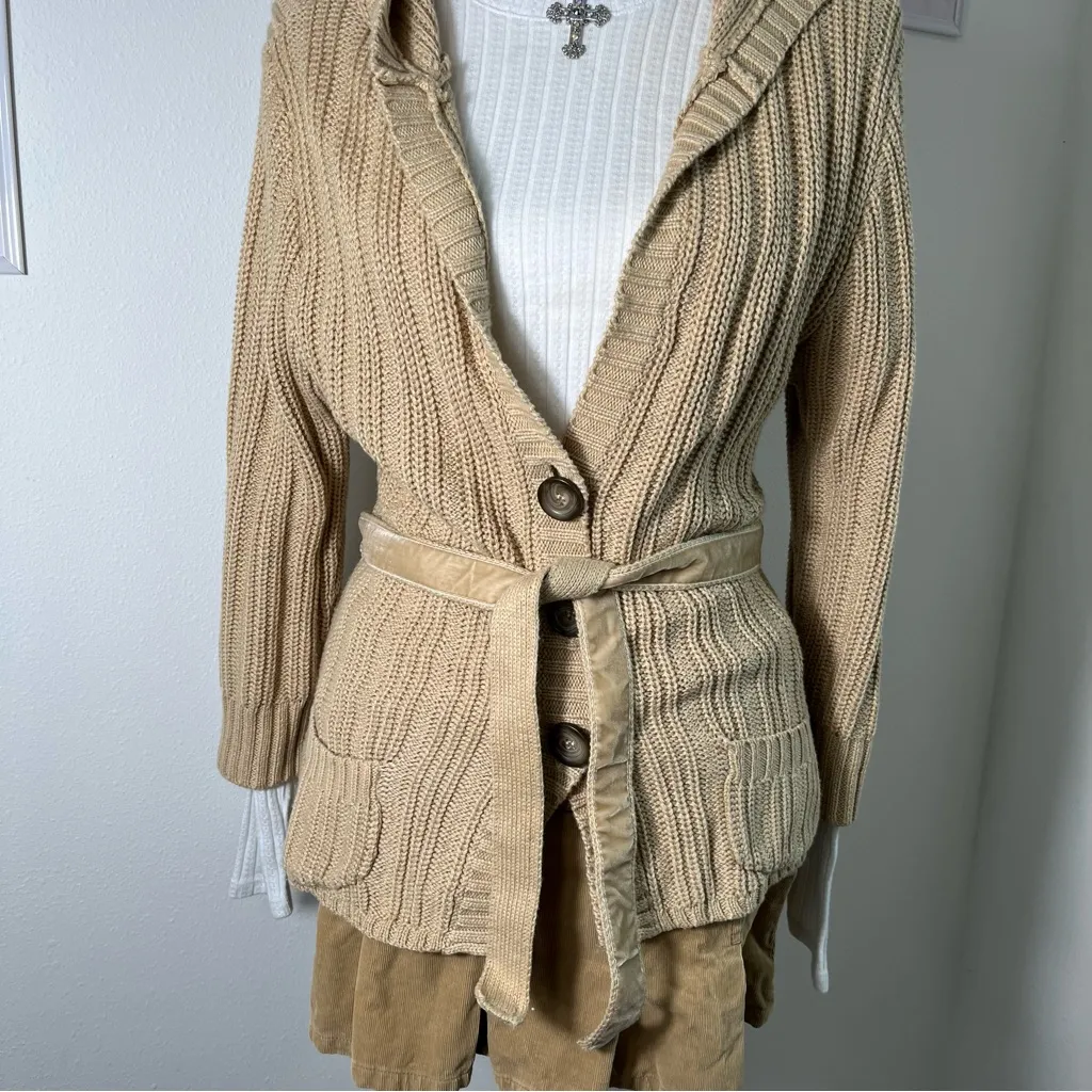 Vintage‎ Y2K Aeropostale Tan Button Hooded Knit Cardigan Chunky Womens Medium - Image 3
