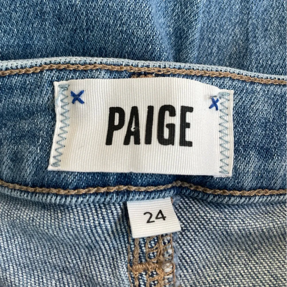 PAIGE Denim Cindy High Rise Straight Leg Destroyed Raw Hem Jeans in Mel Size 24 - Image 14