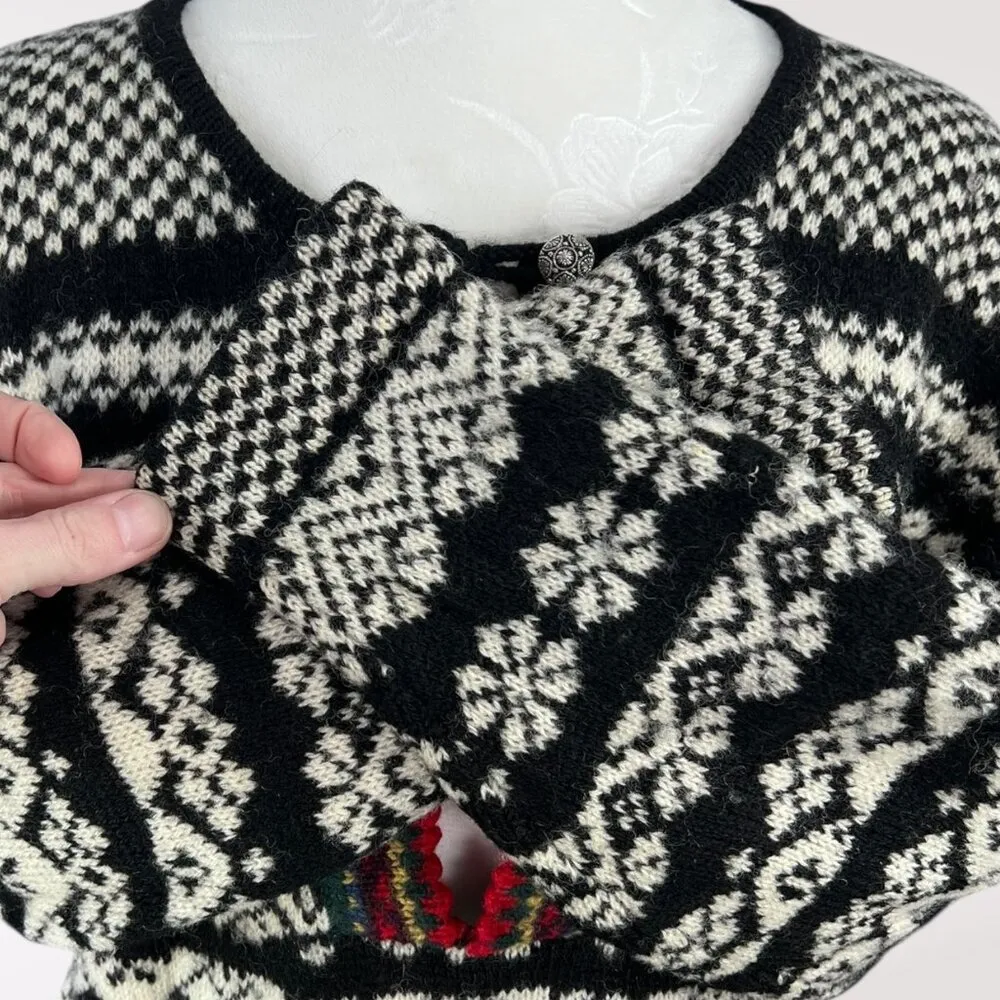 Vintage Susan Bristol Nordic Wool Fair Isle Sweater Black White Red Small - Image 8