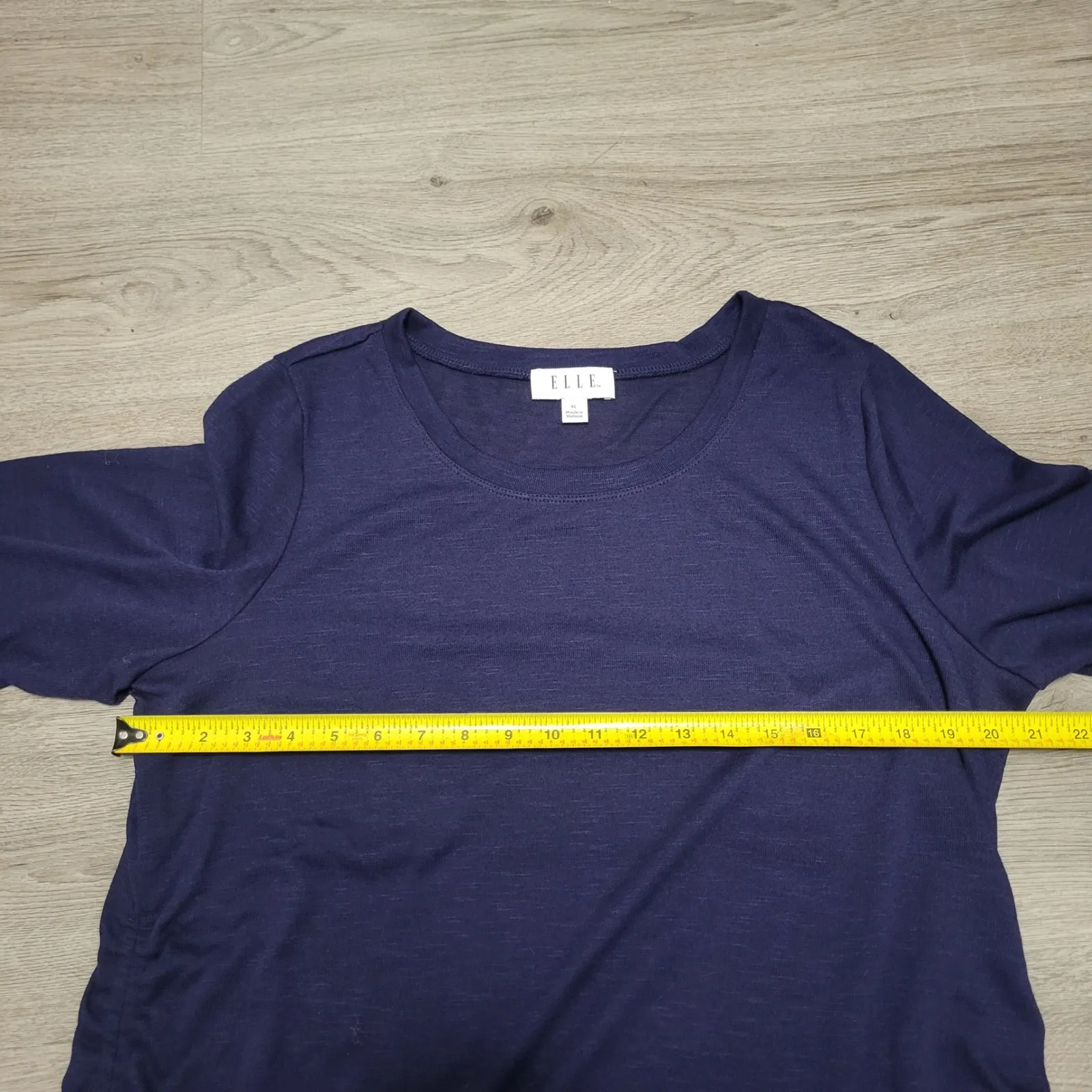 ELLE Women's Navy Floral Print Top with Scarf Ruched Side Office 3/4 Sleeve XL - Image 9