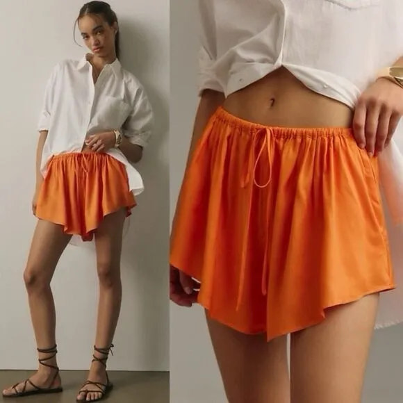 NWT Anthropologie Maeve Orange Silky Drawstring Flowy Chemisette Shorts Small - Image 2