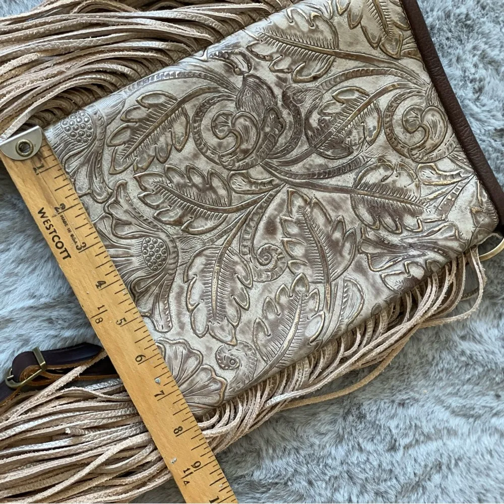 Champagne Tooled Leather Purse with Playful 12" Fringe - Image 16
