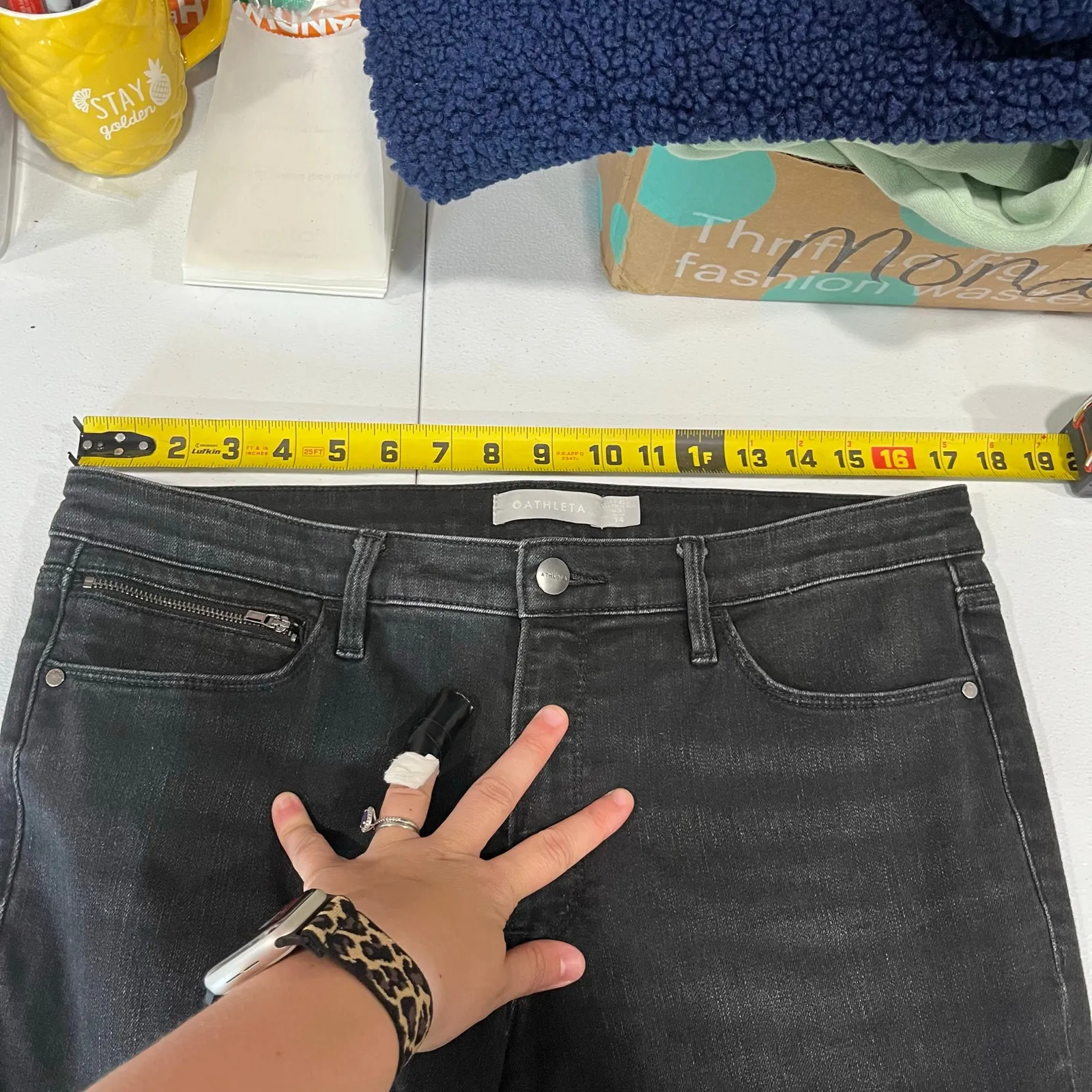 Athleta Sculptek Ultra Skinny Zip Jean Carbon Wash Black Womens Size 14 - Image 8