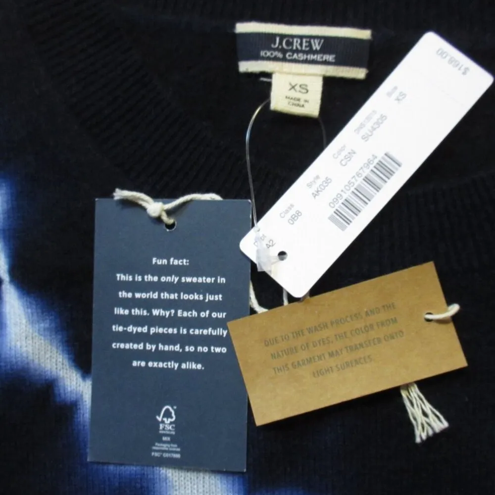 NWT J.Crew Cashmere Crewneck Sweater in Classic Sky Navy Tie-dye Pullover XS - Image 2