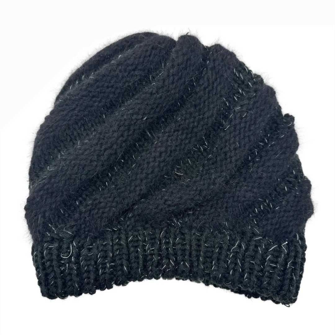 Parkhurst Knit Beanie Hat‎ Black Angora Blend Sparkle Accents Winter Warm - Image 3