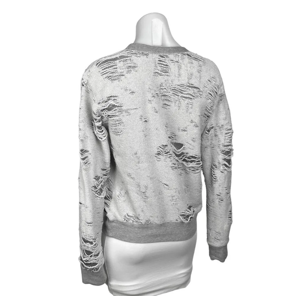 IRO Jeans Womens Gray Cotton Distressed Ripped Long Sleeve Sweatshirt Top XS - Image 3