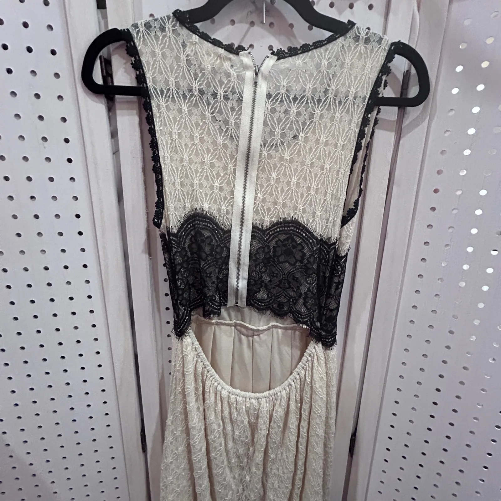Aniina Lace Dress Black Ivory Sheer Overlay Cutout Back Zipper Size L Size L - Image 6