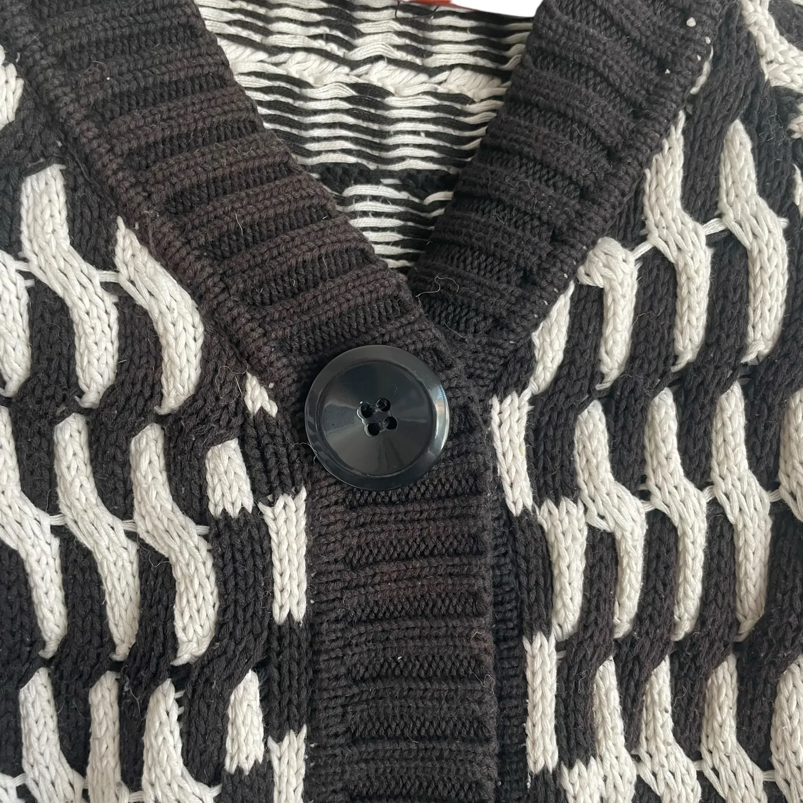 Jillian Nicole Women‎ Cardigan S Black Bold Pattern Large Button Cable Knit Chic - Image 8