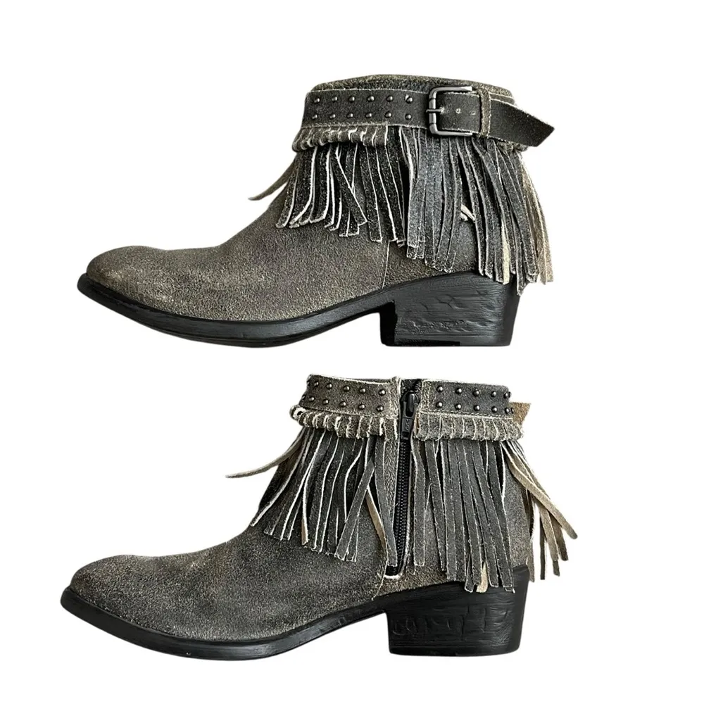 Nomad Janis Fringe Leather Ankle Boots Women’s Size 8 Charcoal Grey Western - Image 7