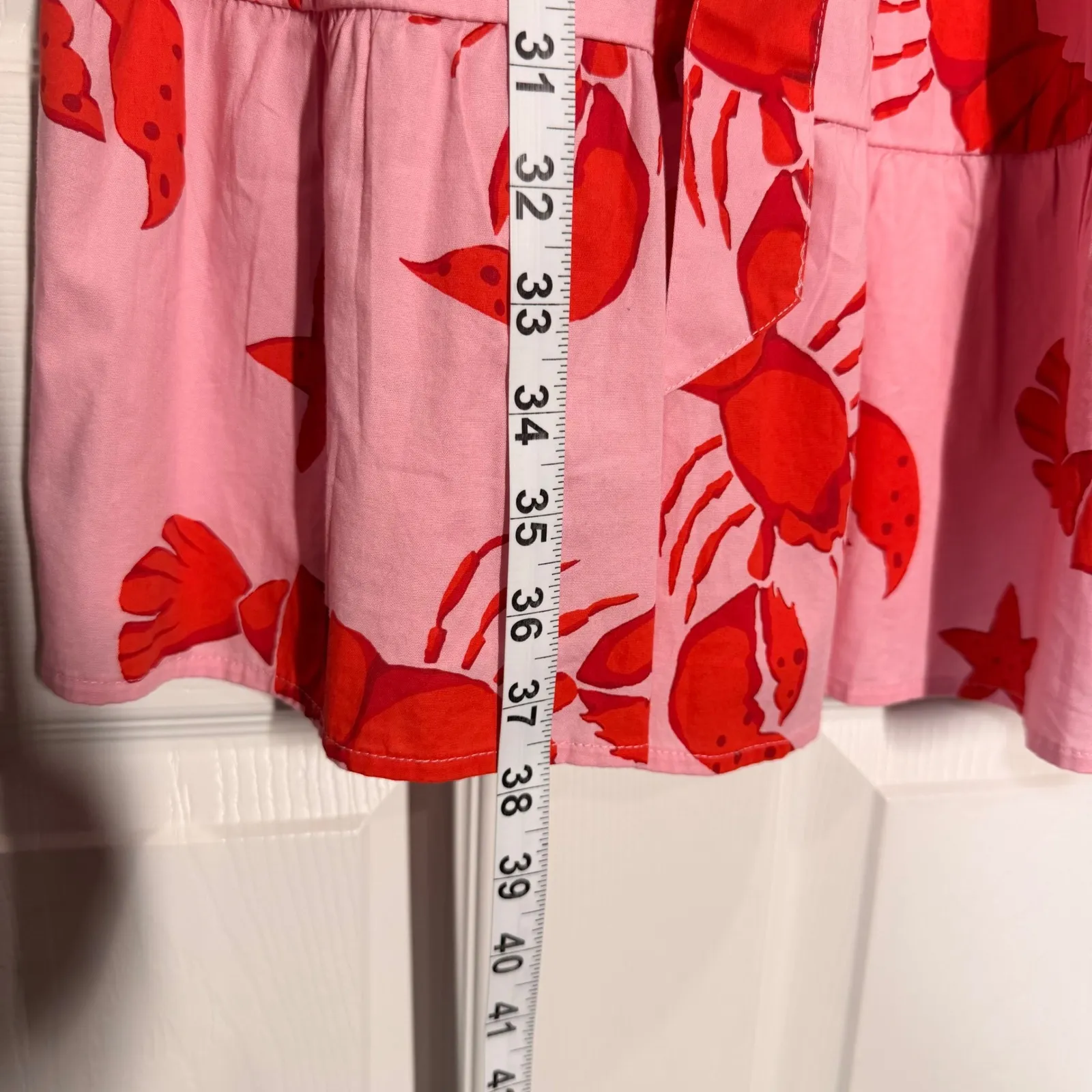 J Crew Pink Lobster Starfish Wrap Tiered Dress Size 10 Sleeveless Belted NWT - Image 7