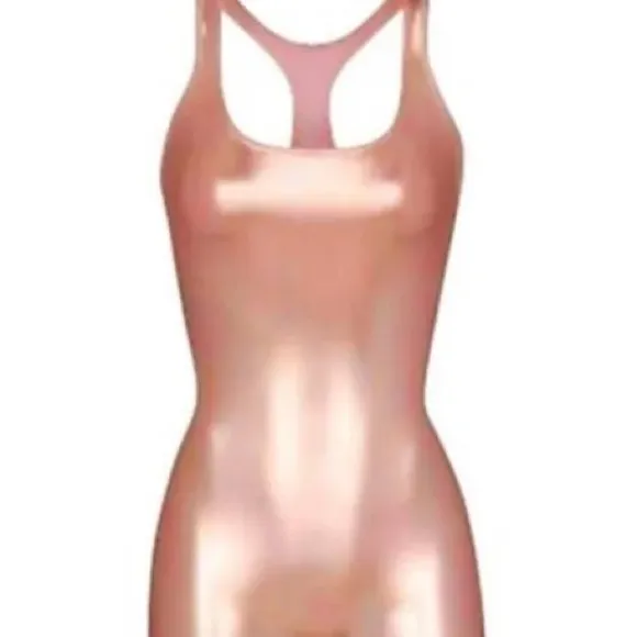 SKIMS Onesie Metallic Stretch Cycle Suit Rose Gold Copper *RARE* Stretch NWT XS - Image 3