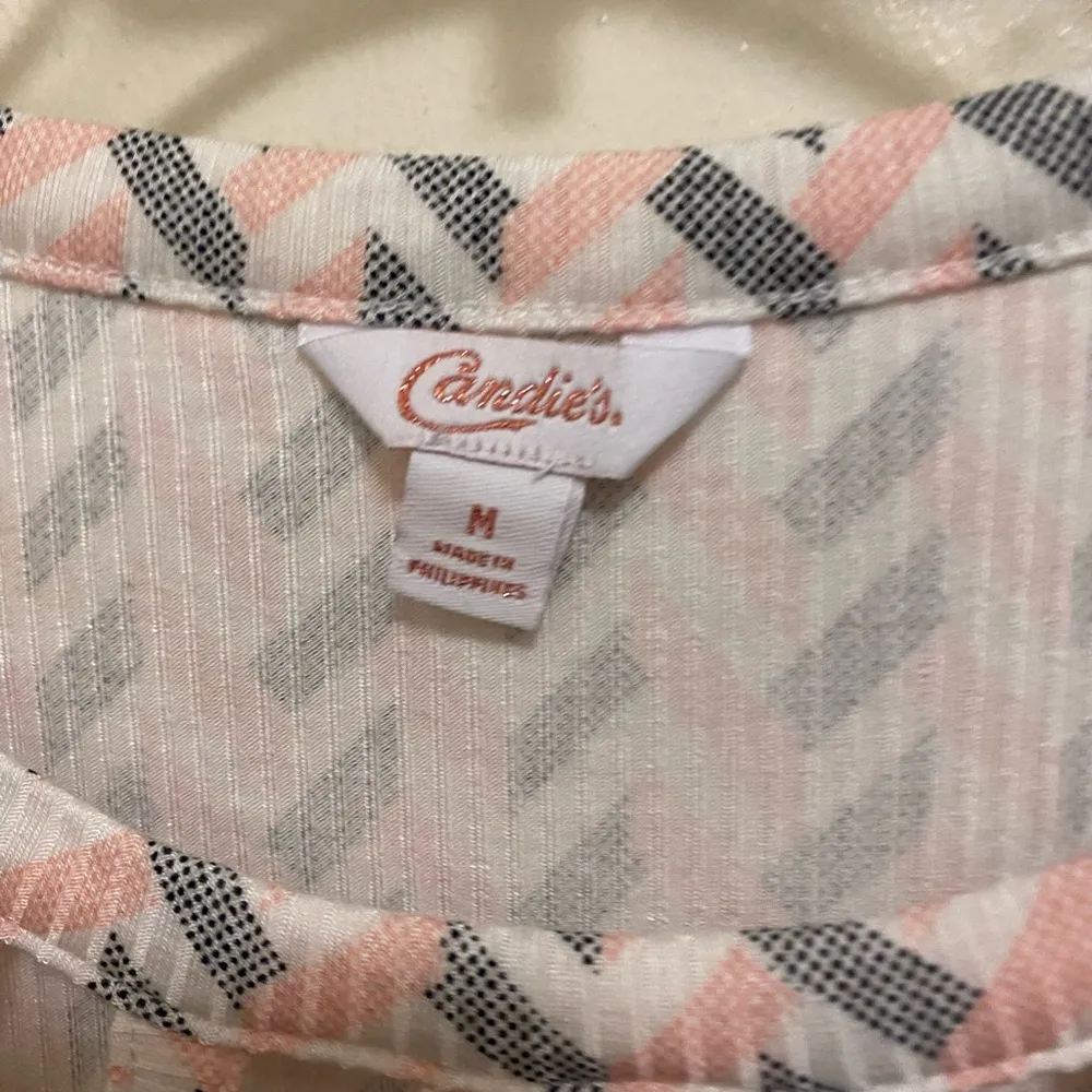 Candie’s Women’s Rouched Long Shirt M Medium Pink Gray White Print Bust 36” 38” - Image 2