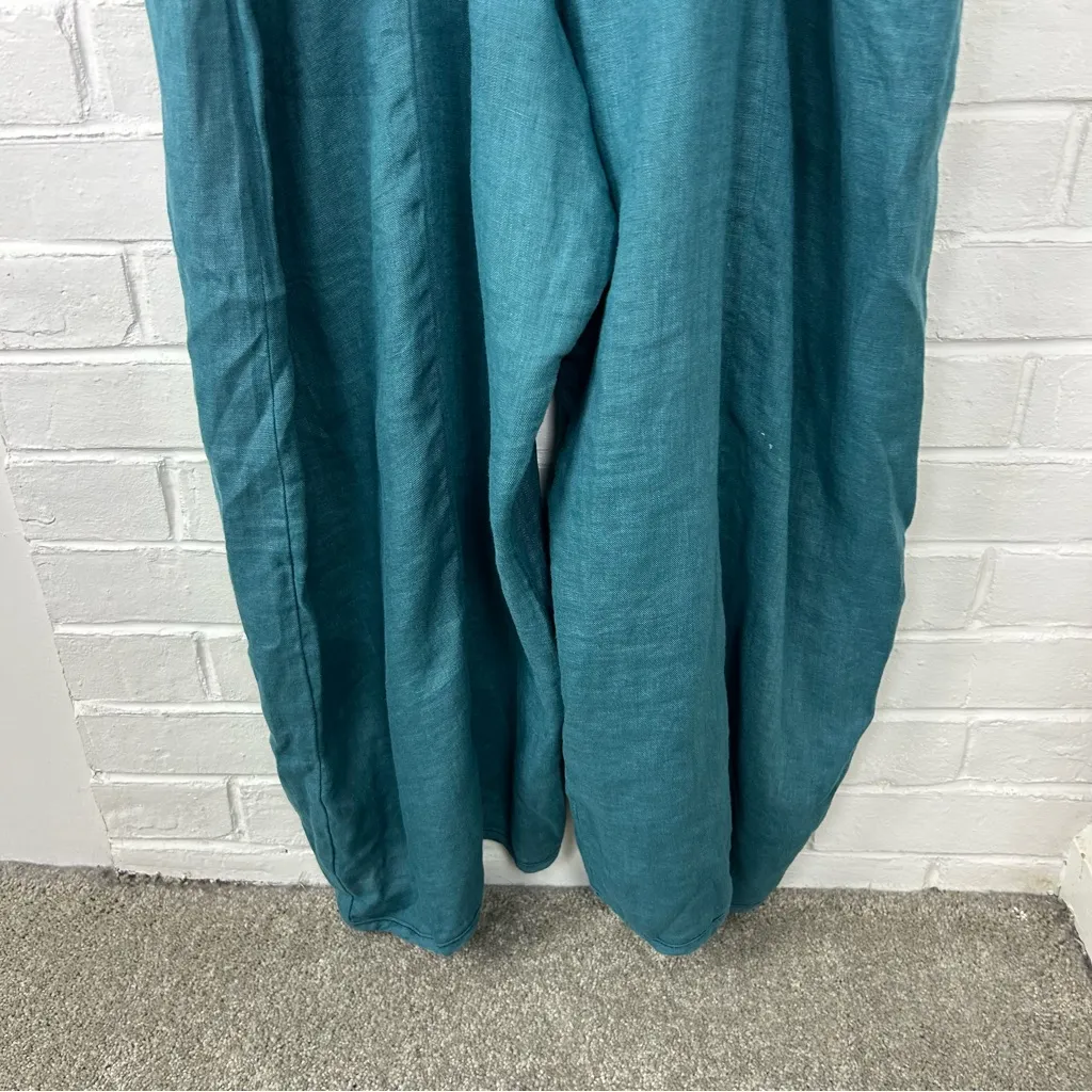 Cynthia Ashby Teal Oversized Baggy Linen Overalls Size M Blue Size M - Image 4