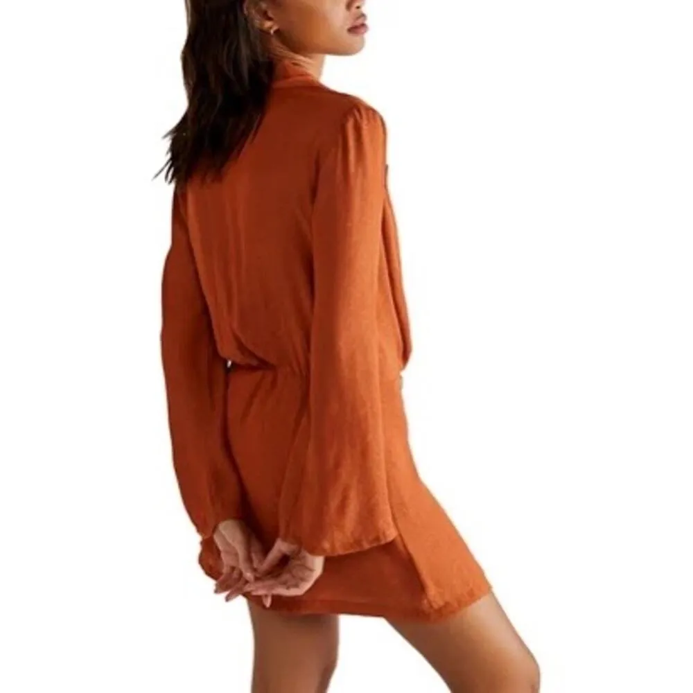 NEW Free People Simone Notch Lapel Snakeskin Blazer Brown Mini Dress Size Small - Image 2