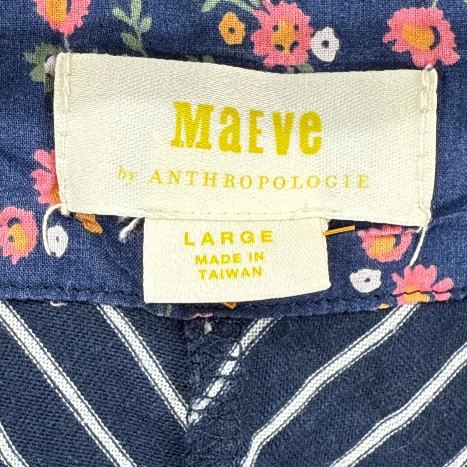 Maeve Anthropologie Lauryn Striped V Neck Puff Sleeve Top Shirt Large Navy White - Image 6