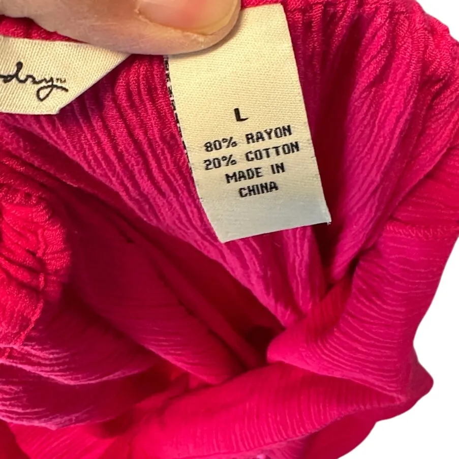 French Laundry bright pink crepe drawstring wide leg pants size L vacation - Image 8